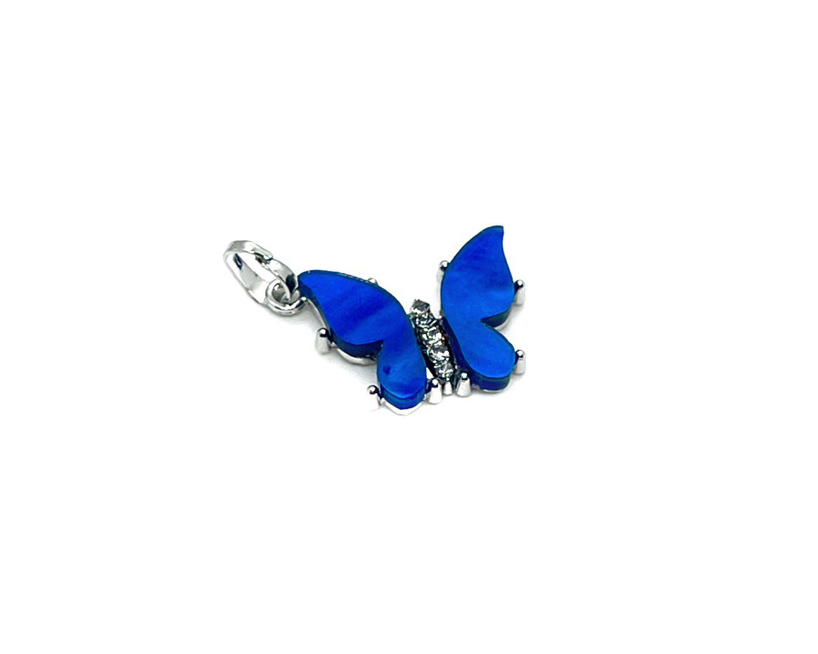 Подвеска Бабочка синяя с фианитами цвет серебро размер 21*14мм