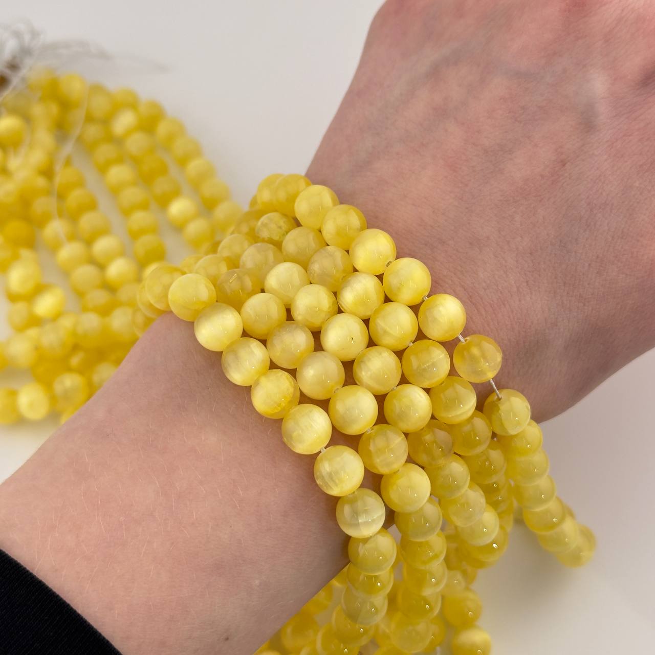 Бусины Селенит цвет желтый размер 6мм 8мм натуральный камень