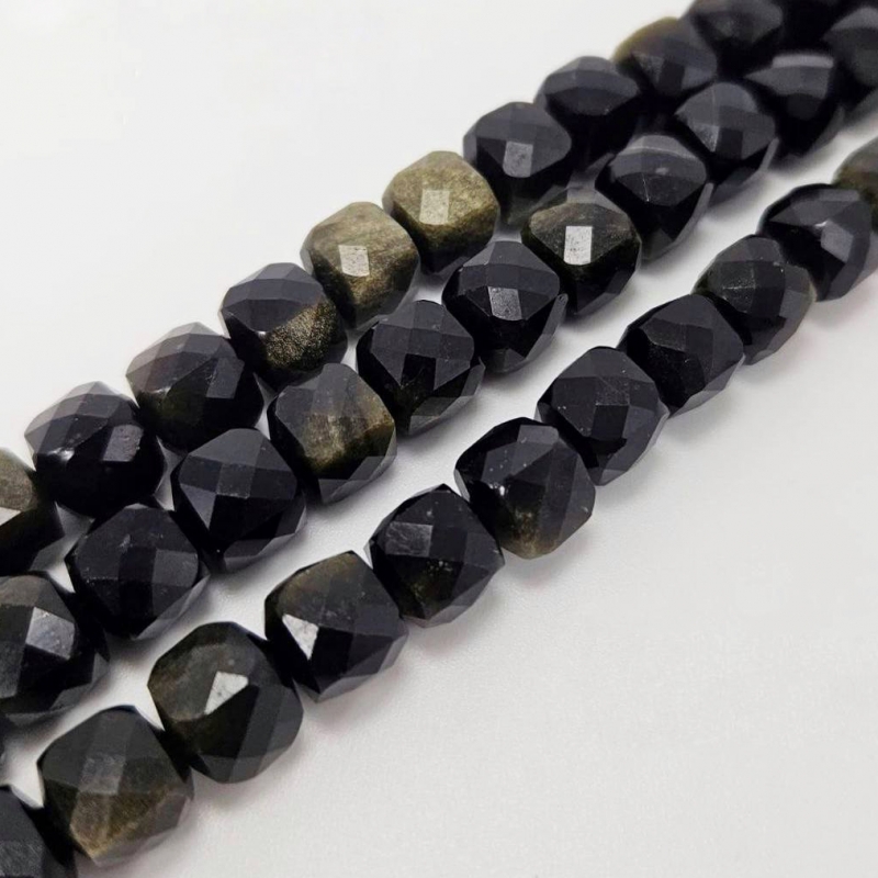 Бусины Обсидиан золотистый форма кубическая с огранкой размер 8мм натуральный камень